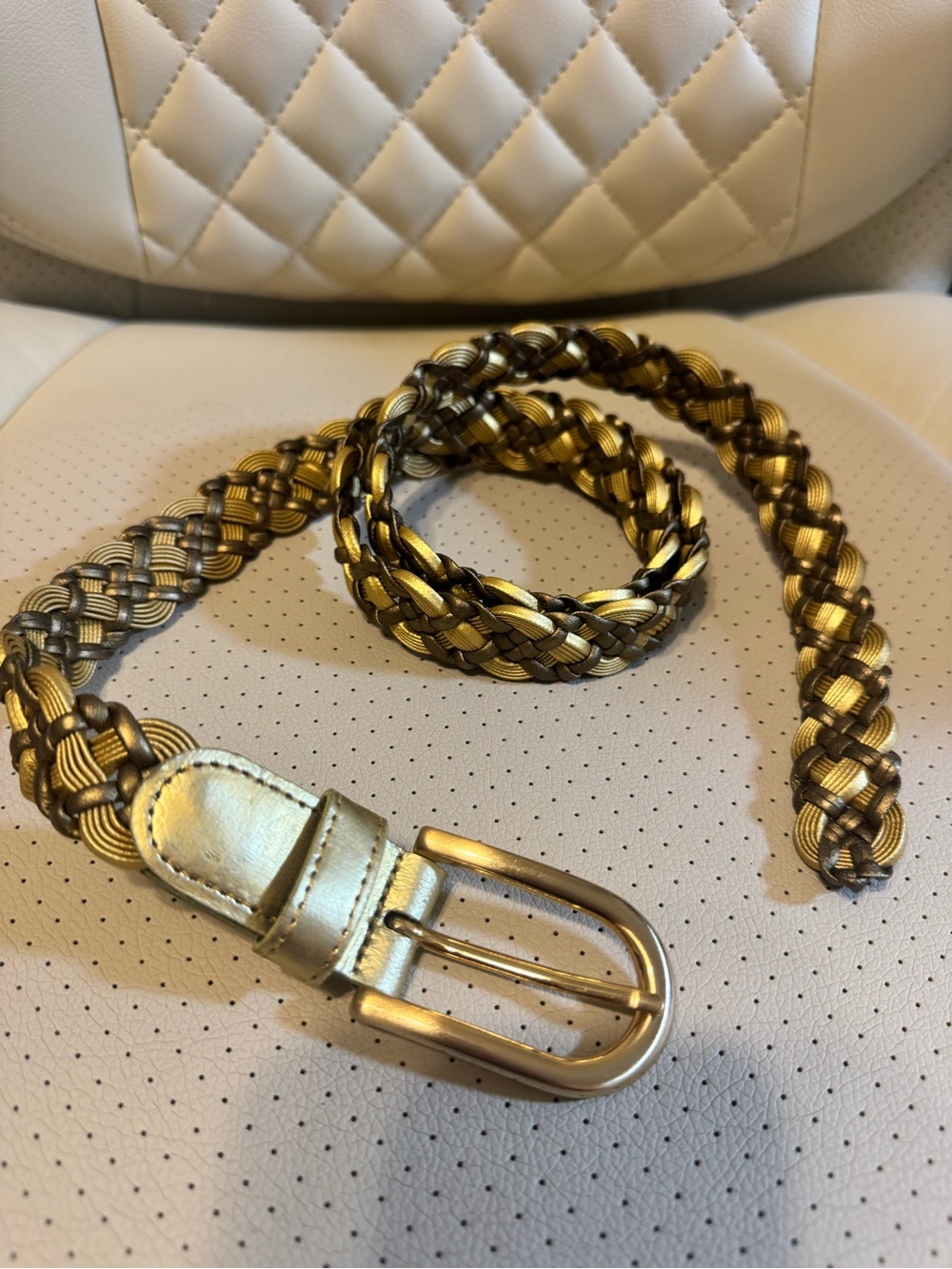 Metallic Gold & Bronze Braided Woven Belt – Size M/L